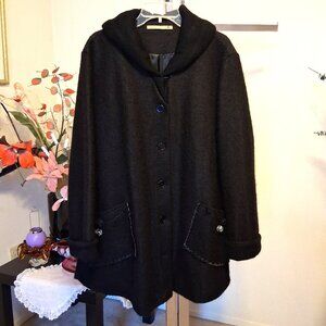 NWOT tara vao Unique Designed Quality Black Wool Blend Fall Winter Pea Coat